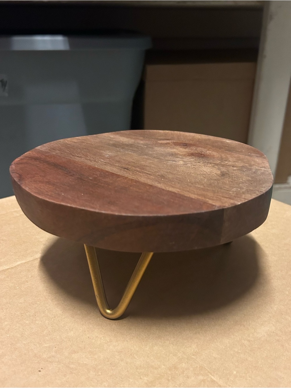 Gold Hairpin Leg Wood Cake Stand